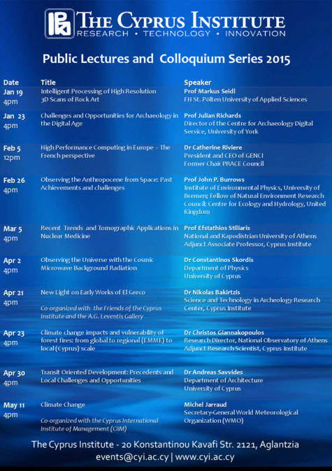 Public Talks and Colloquium Series 2015